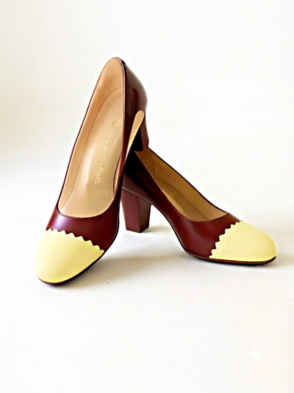 Vintage 60s Andrew Geller Colorblock Leather Pumps Mod Block Heel 8 A Fits Sz 6